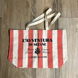 New sezane striped coral canvas tote bag